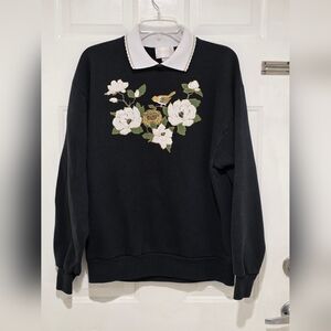 Floral Embroidered Black Sweater